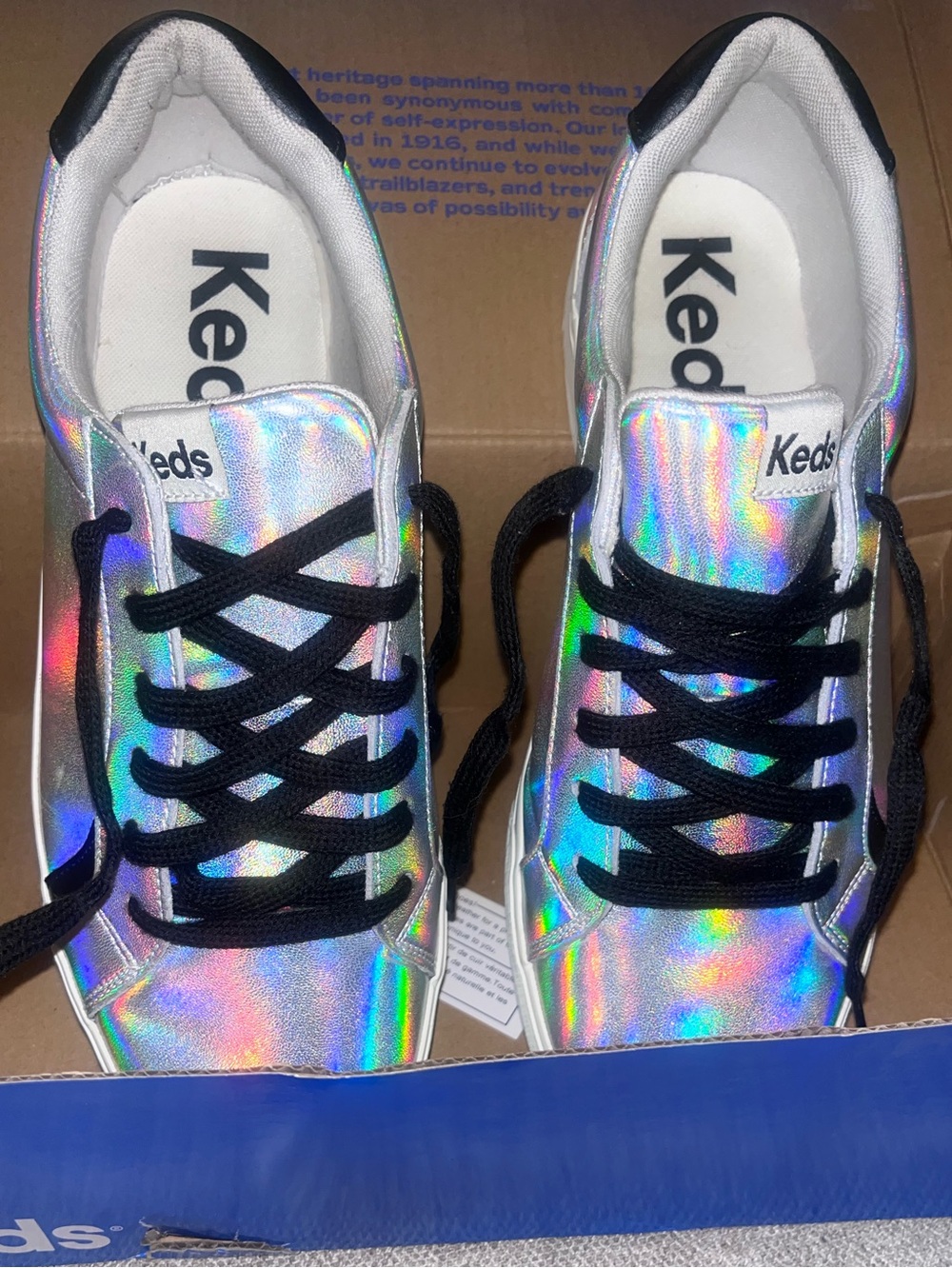 Keds 12 W women’s Holographic Lace-Up Sneakers - Black Laces